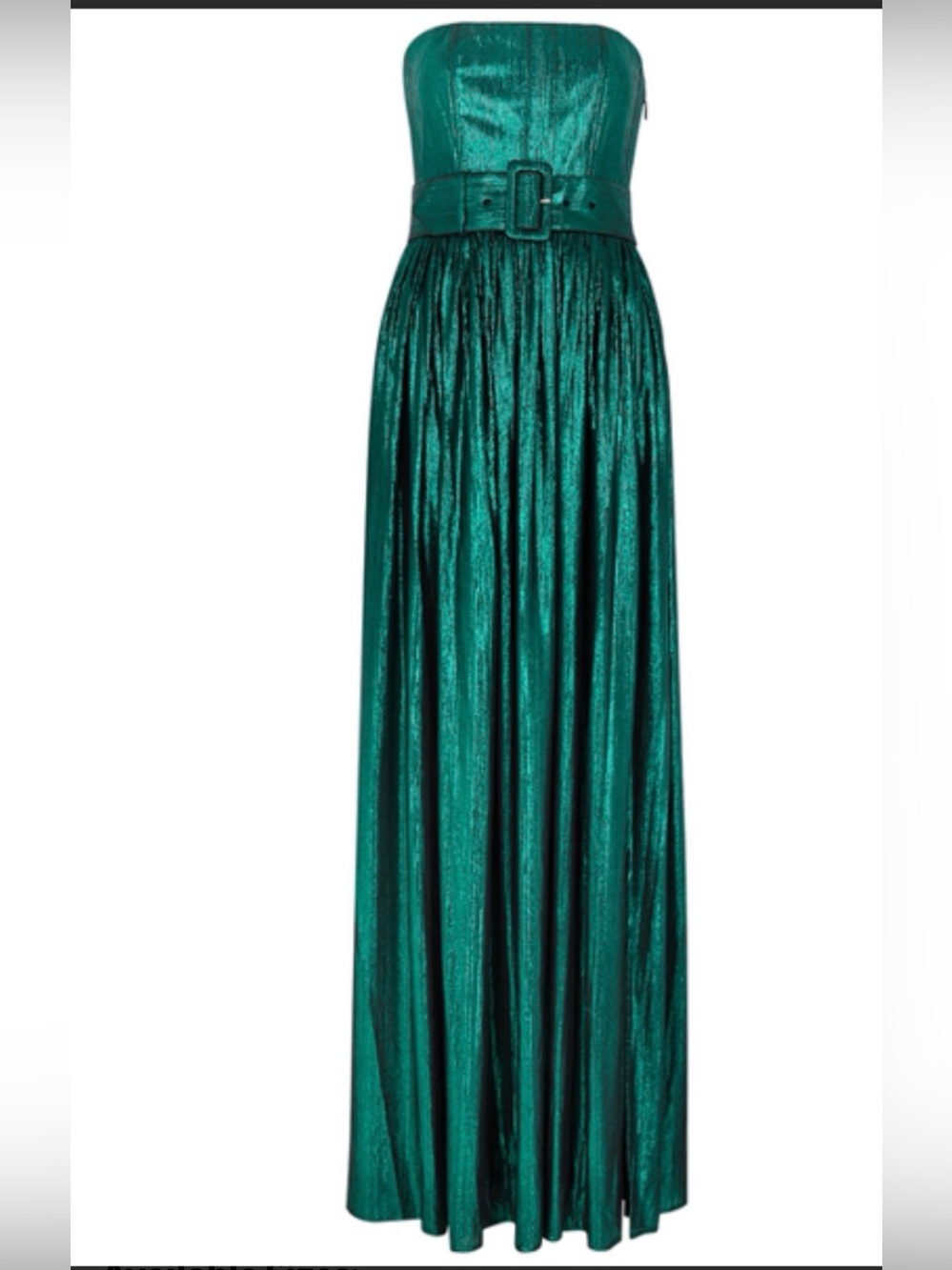 Retrofete Shimmery Emerald Strapless High-Slit Maxi Dress with Belt - Picture 8 of 15